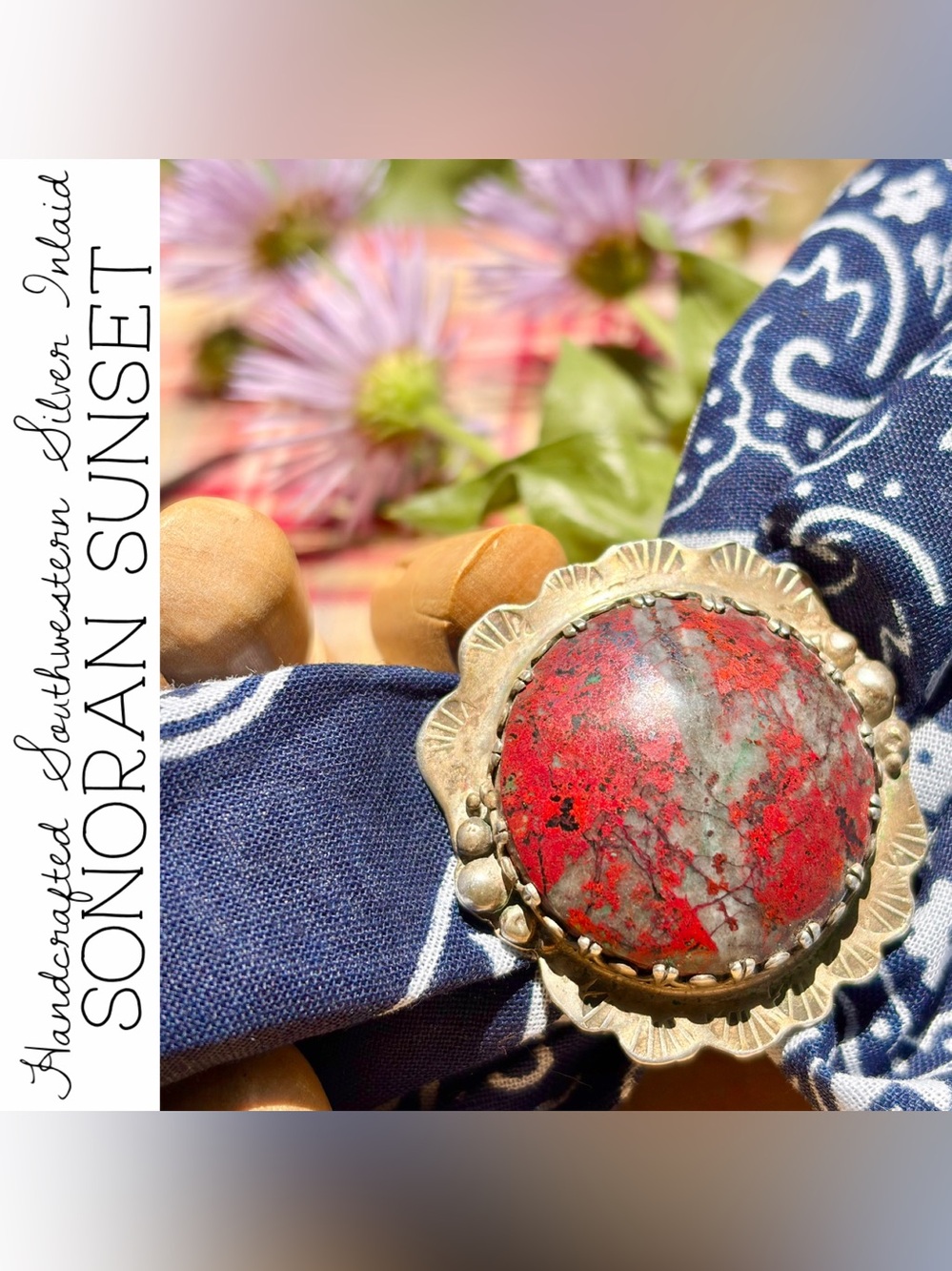 Handcrafted Southwest Inlaid Sonoran Sunset Silver Ring